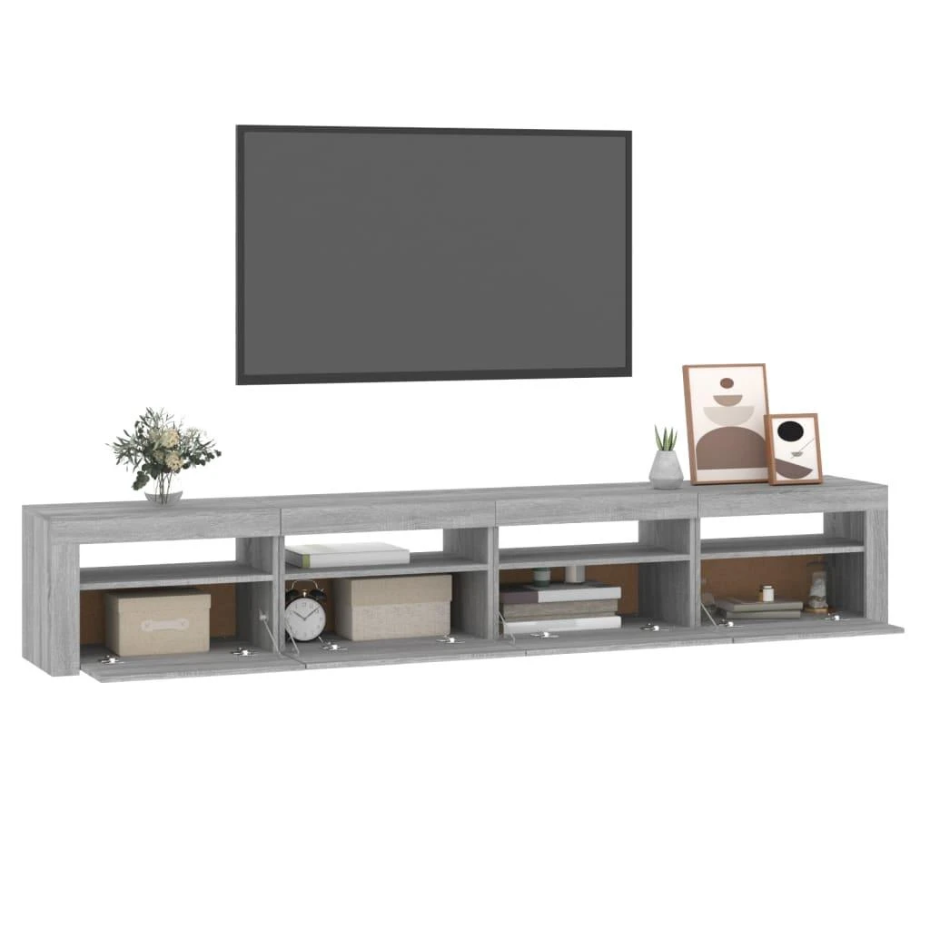 TV staliukas Televizoriaus spintelė su LED, pilka ąžuolo, 240x35x40cm