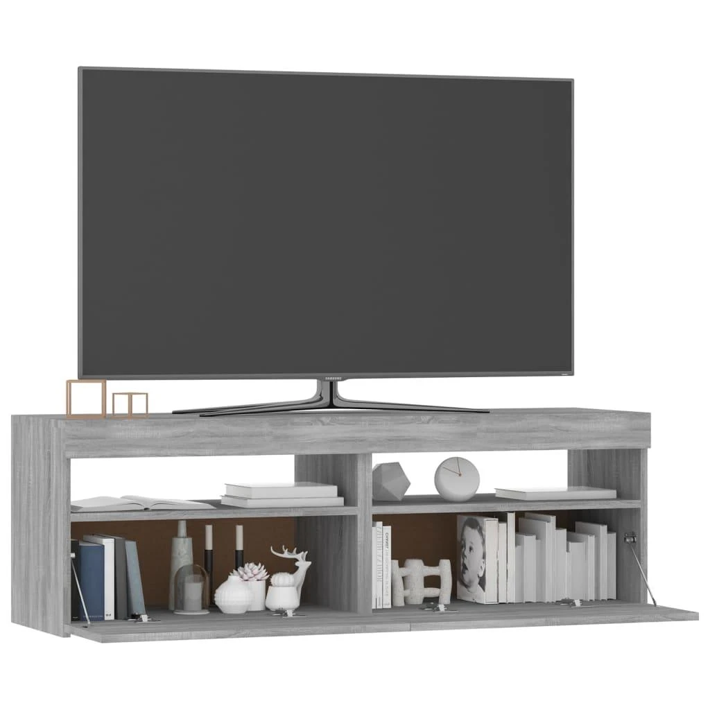 TV staliukas Televizoriaus spintelė su LED, pilka ąžuolo, 120x35x40cm