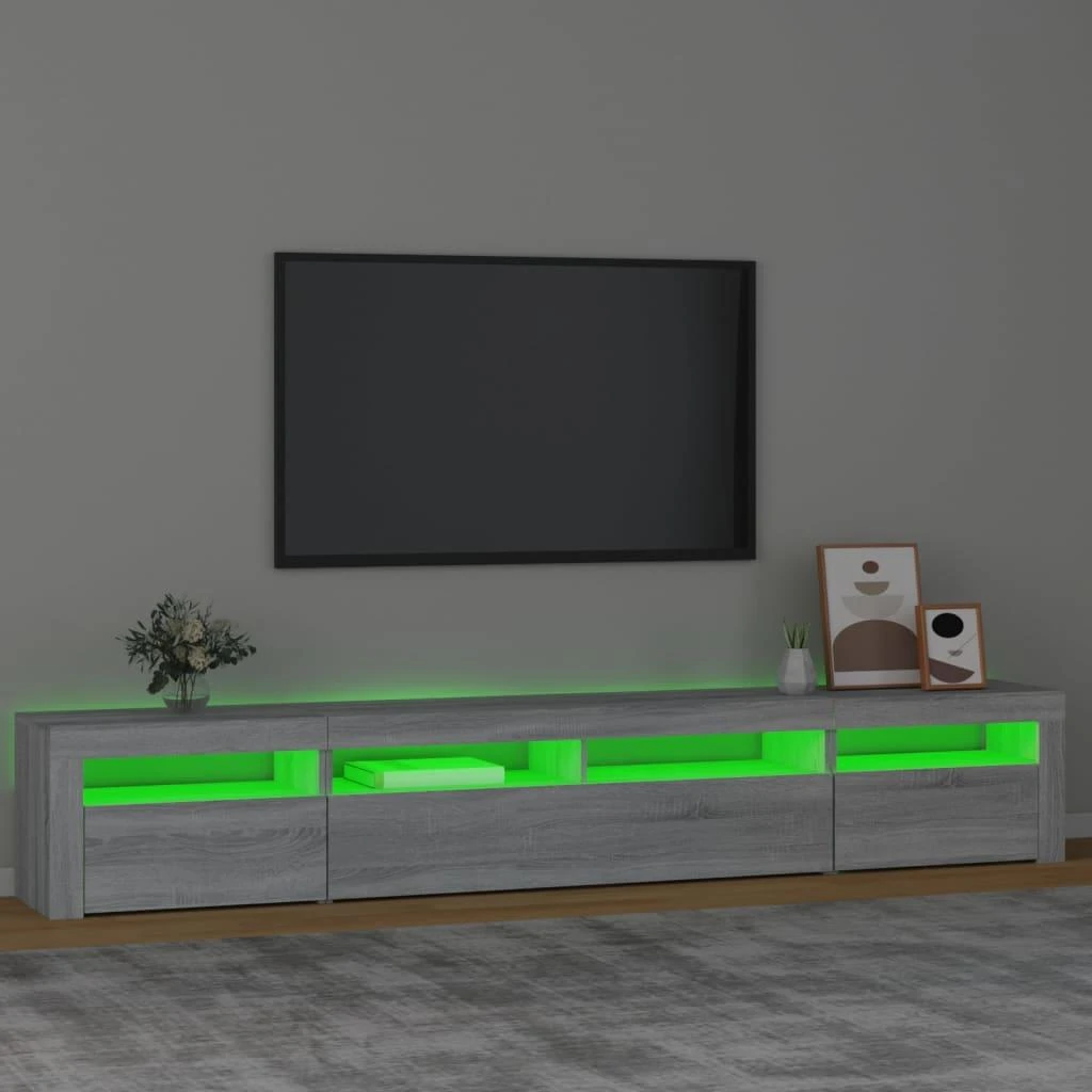 TV staliukas Televizoriaus spintelė su LED, pilka ąžuolo, 240x35x40cm