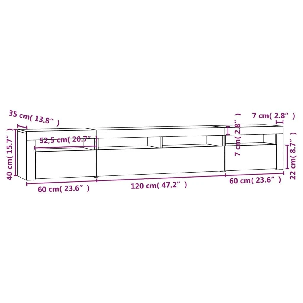 TV staliukas Televizoriaus spintelė su LED, pilka ąžuolo, 240x35x40cm