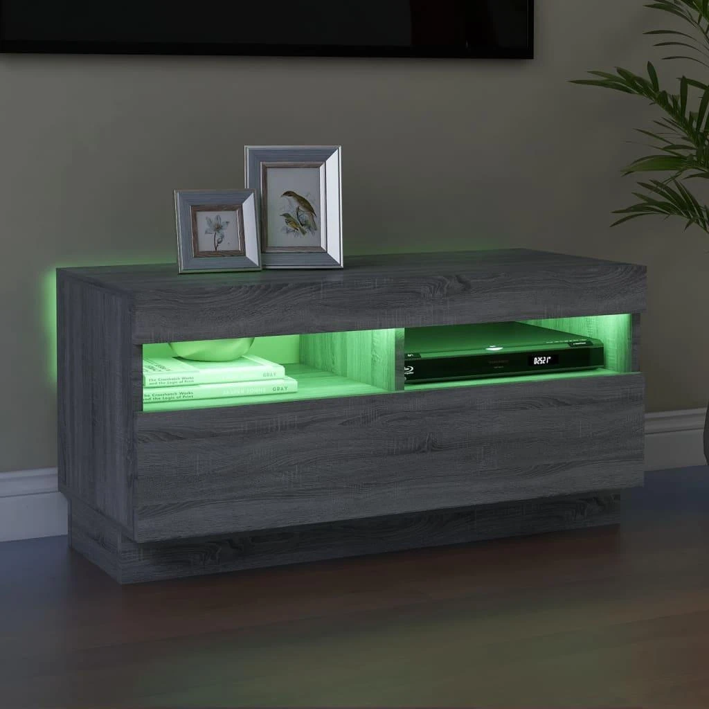TV staliukas Televizoriaus spintelė su LED, pilka ąžuolo, 80x35x40cm