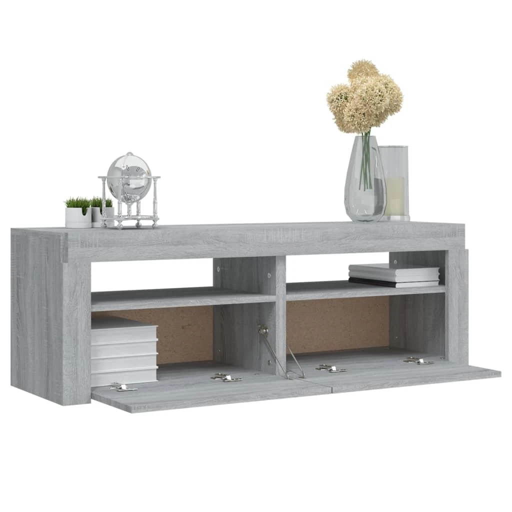 TV staliukas Televizoriaus spintelė su LED, pilka ąžuolo, 120x35x40cm