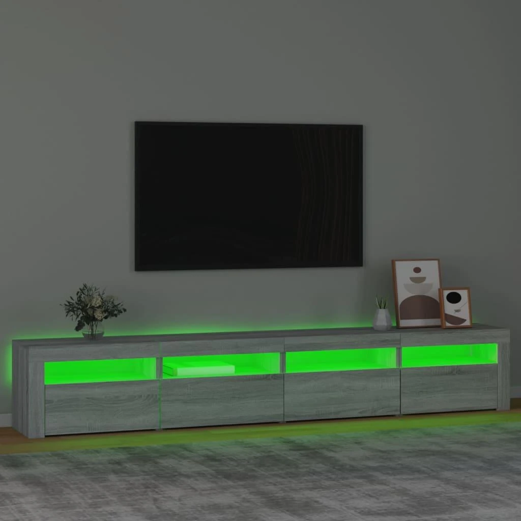 TV staliukas Televizoriaus spintelė su LED, pilka ąžuolo, 240x35x40cm