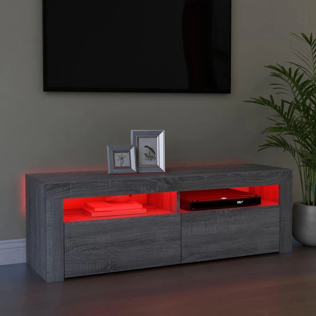 TV staliukas Televizoriaus spintelė su LED, pilka ąžuolo, 120x35x40cm