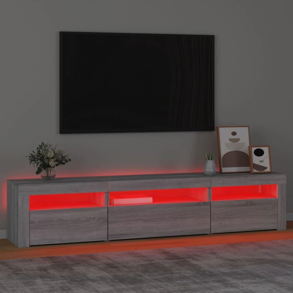 TV staliukas Televizoriaus spintelė su LED, pilka ąžuolo, 195x35x40cm