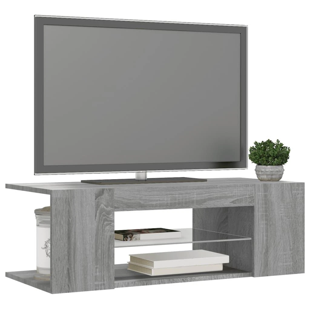 TV staliukas Televizoriaus spintelė su LED, pilka ąžuolo, 90x39x30cm