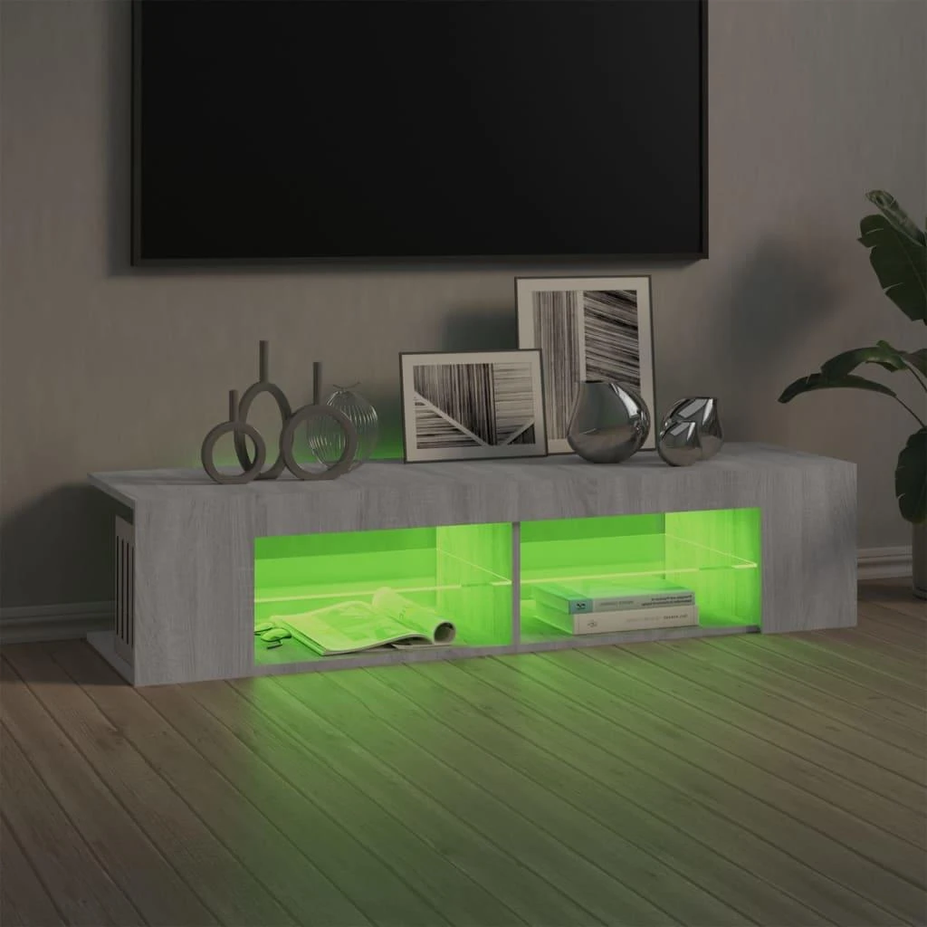 TV staliukas Televizoriaus spintelė su LED, pilka ąžuolo, 135x39x30cm