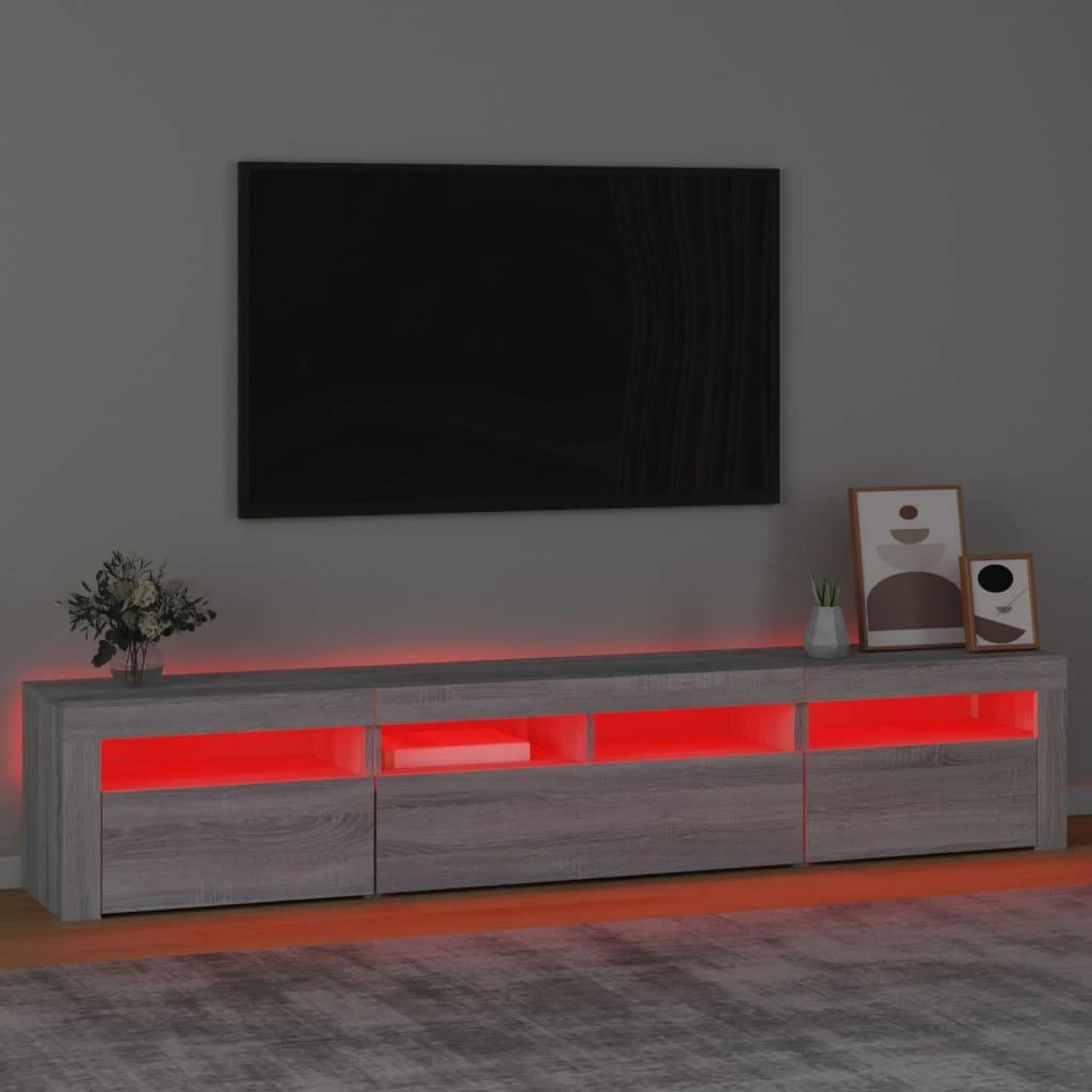 TV staliukas Televizoriaus spintelė su LED, pilka ąžuolo, 210x35x40cm
