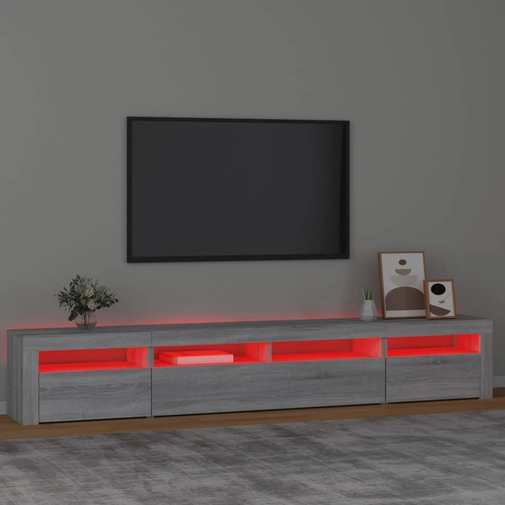 TV staliukas Televizoriaus spintelė su LED, pilka ąžuolo, 240x35x40cm
