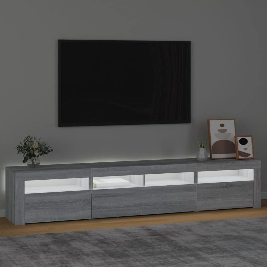 TV staliukas Televizoriaus spintelė su LED, pilka ąžuolo, 210x35x40cm