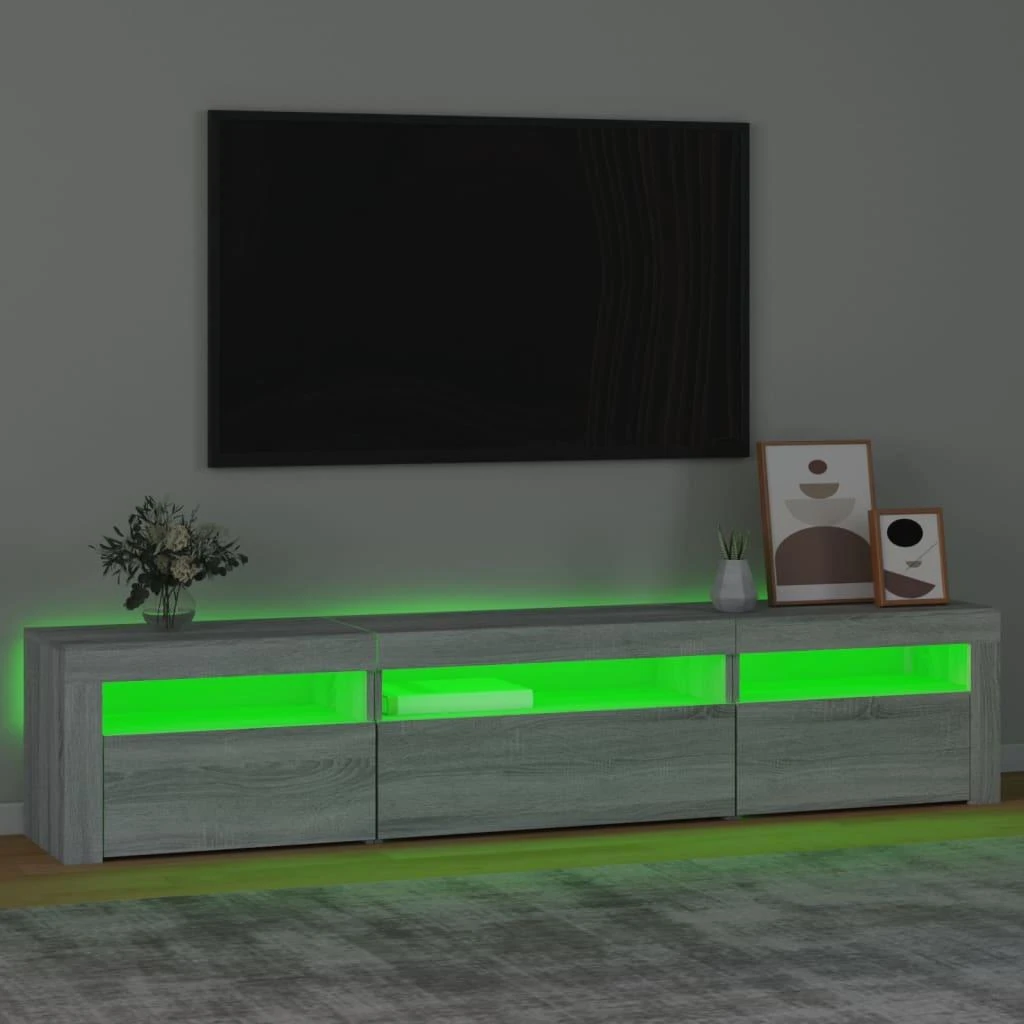 TV staliukas Televizoriaus spintelė su LED, pilka ąžuolo, 195x35x40cm