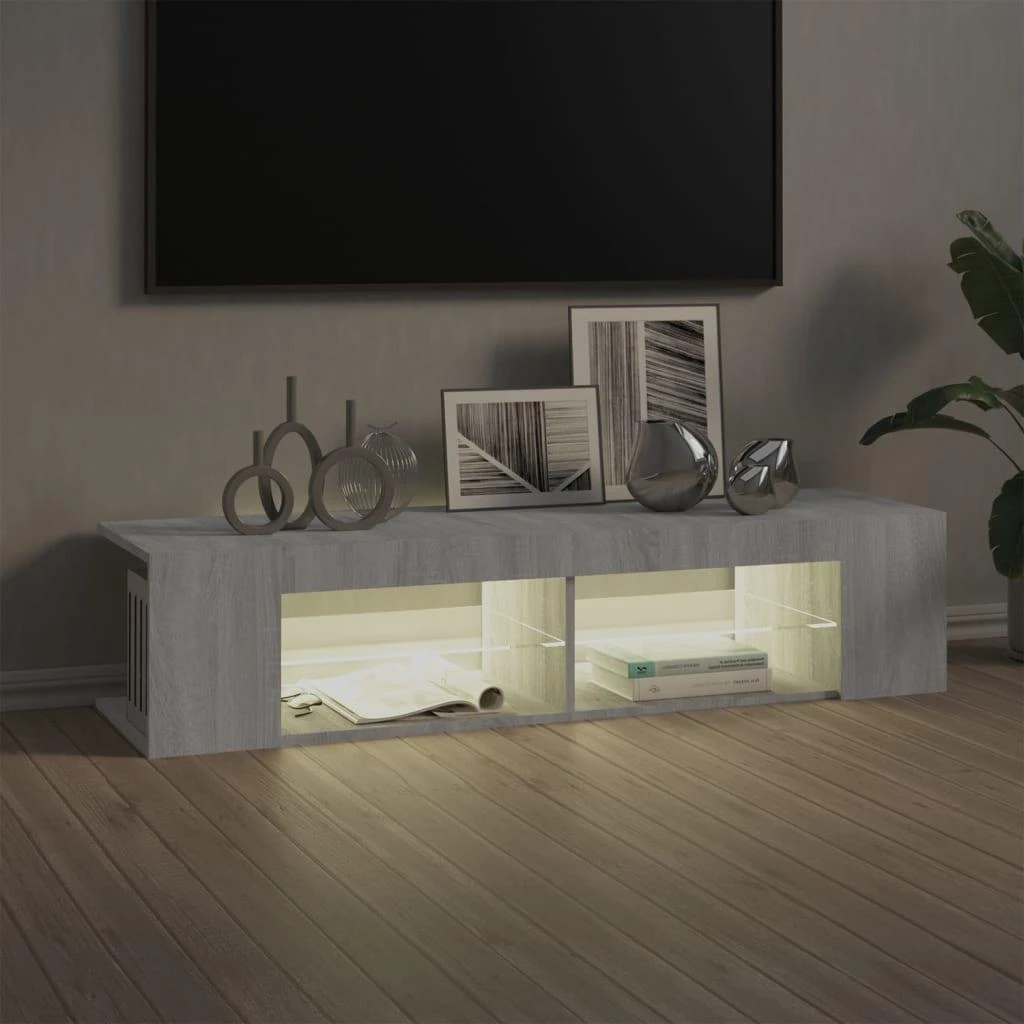 TV staliukas Televizoriaus spintelė su LED, pilka ąžuolo, 135x39x30cm