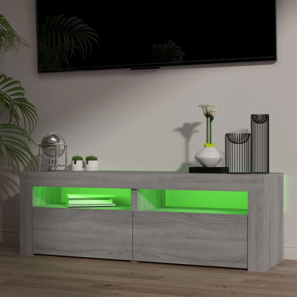 TV staliukas Televizoriaus spintelė su LED, pilka ąžuolo, 120x35x40cm