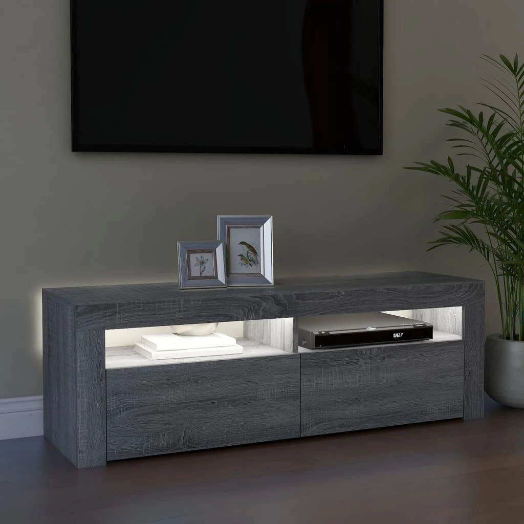 TV staliukas Televizoriaus spintelė su LED, pilka ąžuolo, 120x35x40cm