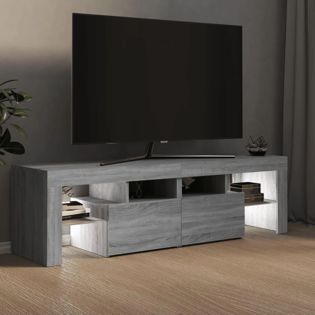 TV staliukas Televizoriaus spintelė su LED, pilka ąžuolo, 140x36,5x40cm
