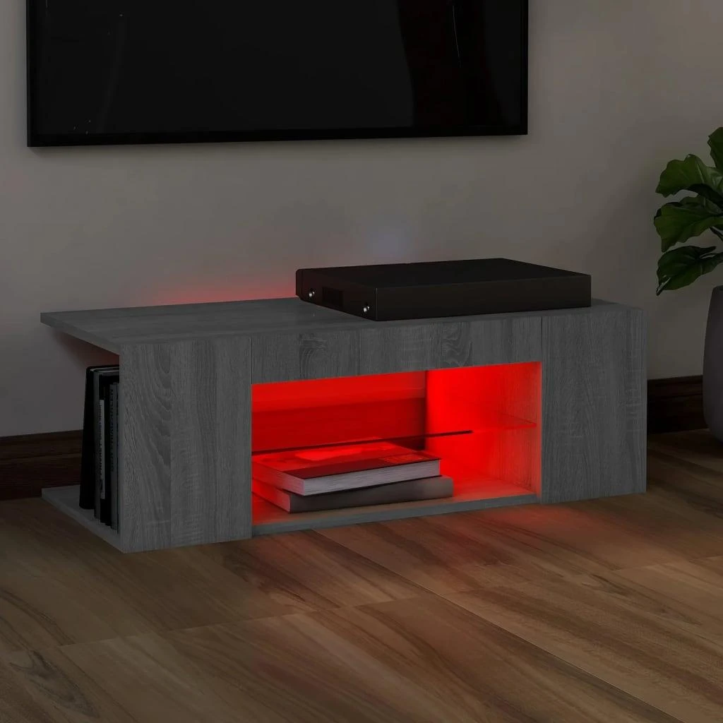 TV staliukas Televizoriaus spintelė su LED, pilka ąžuolo, 90x39x30cm