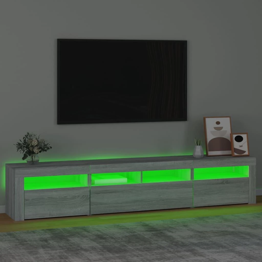 TV staliukas Televizoriaus spintelė su LED, pilka ąžuolo, 210x35x40cm