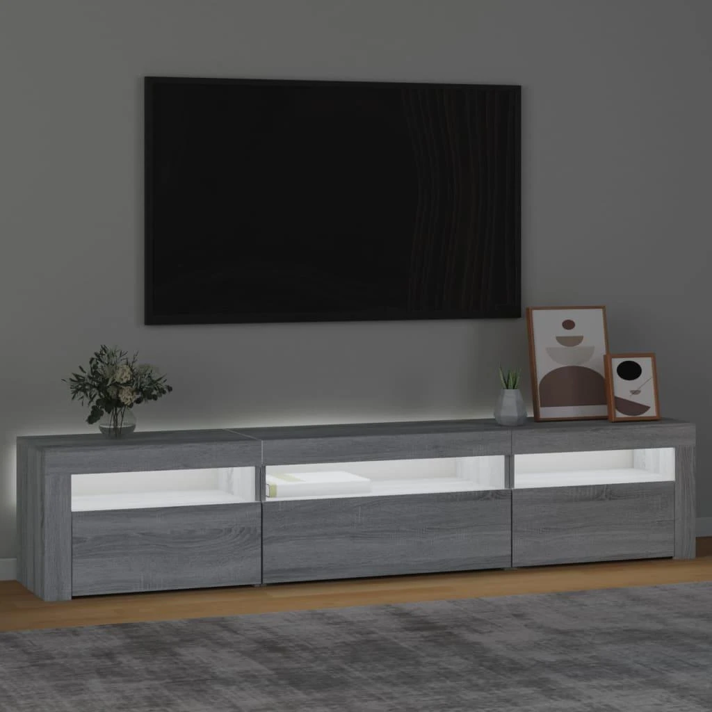 TV staliukas Televizoriaus spintelė su LED, pilka ąžuolo, 195x35x40cm