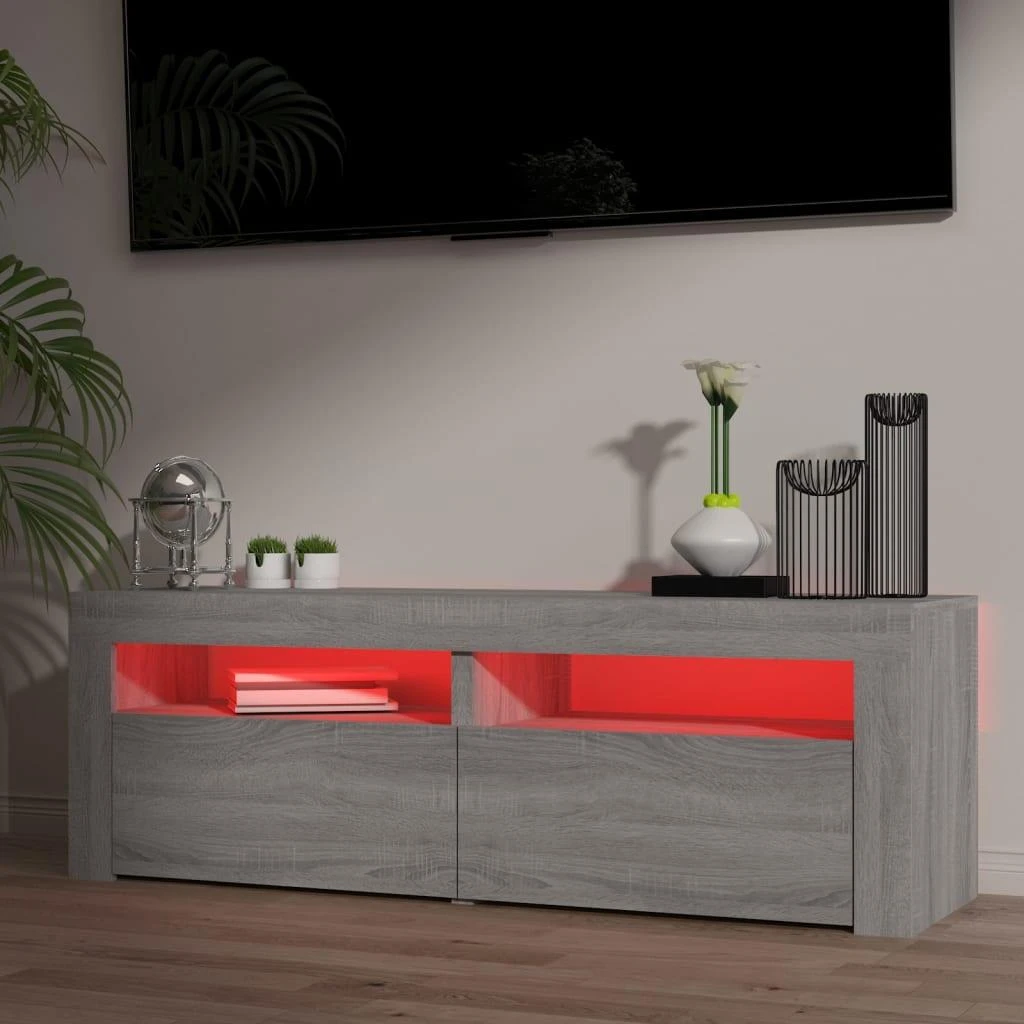TV staliukas Televizoriaus spintelė su LED, pilka ąžuolo, 120x35x40cm