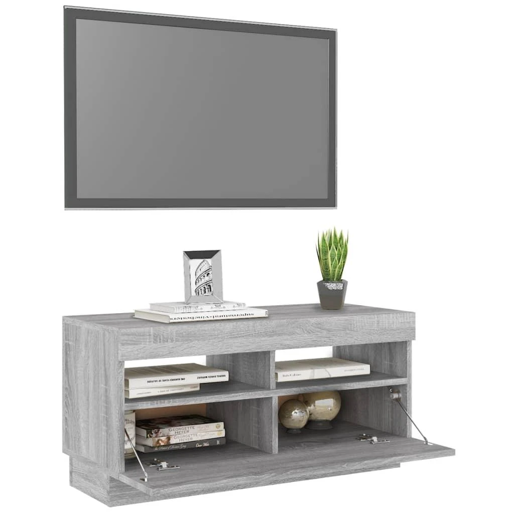 TV staliukas Televizoriaus spintelė su LED, pilka ąžuolo, 80x35x40cm