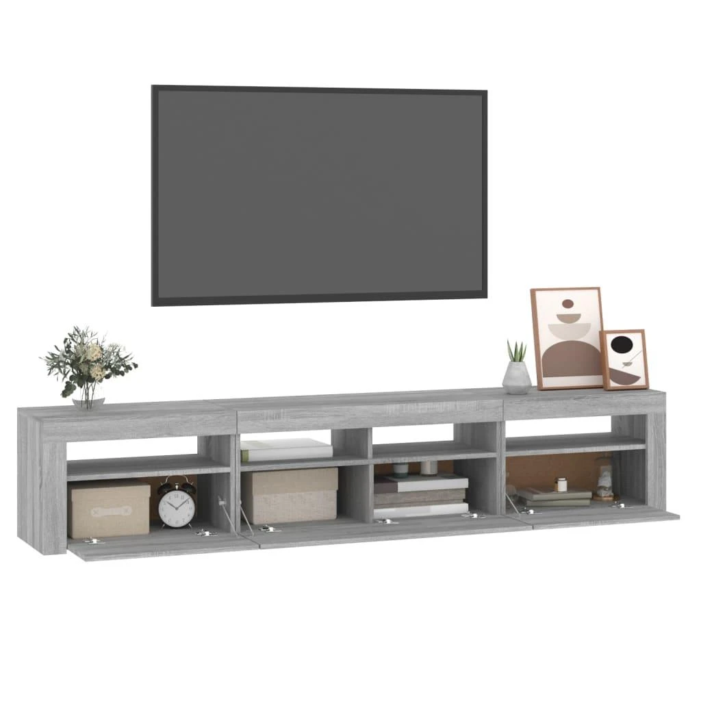 TV staliukas Televizoriaus spintelė su LED, pilka ąžuolo, 210x35x40cm