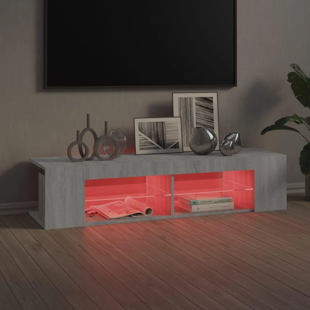 TV staliukas Televizoriaus spintelė su LED, pilka ąžuolo, 135x39x30cm