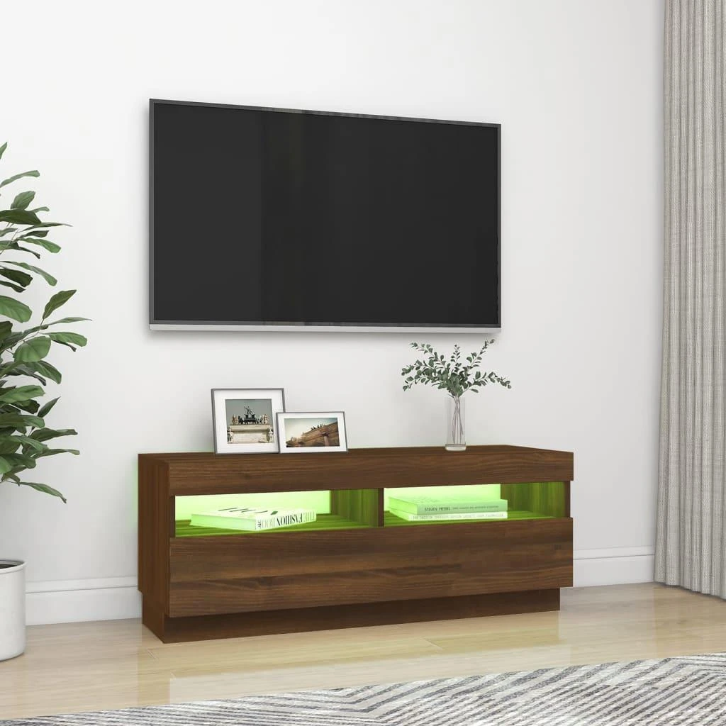 TV staliukas Televizoriaus spintelė su LED, ruda ąžuolo, 100x35x40cm