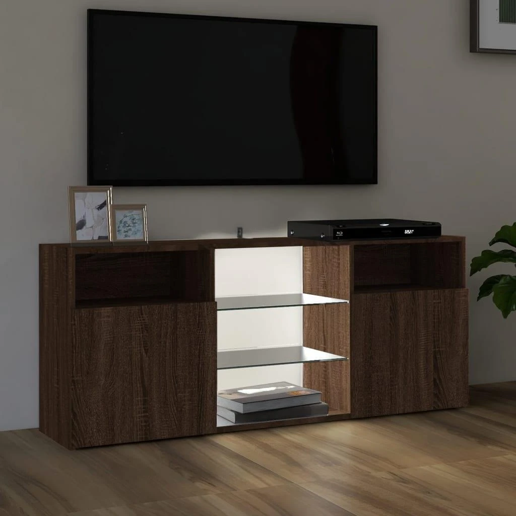 TV staliukas Televizoriaus spintelė su LED, ruda ąžuolo, 120x30x50cm