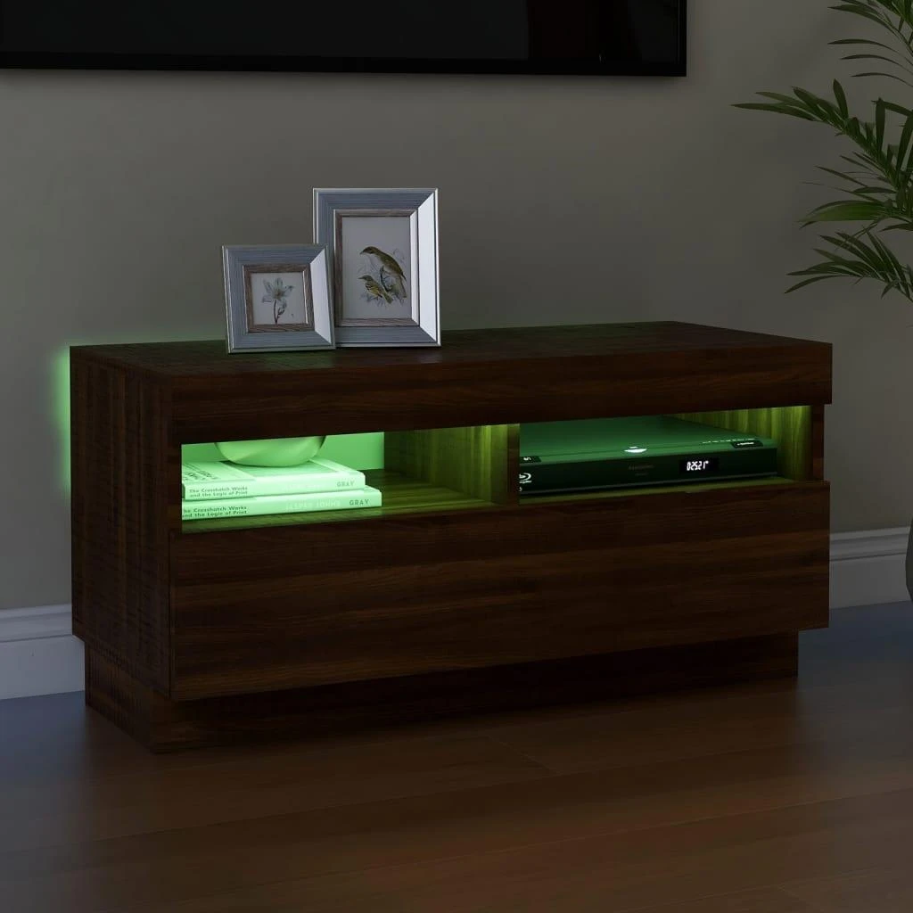 TV staliukas Televizoriaus spintelė su LED, ruda ąžuolo, 80x35x40cm