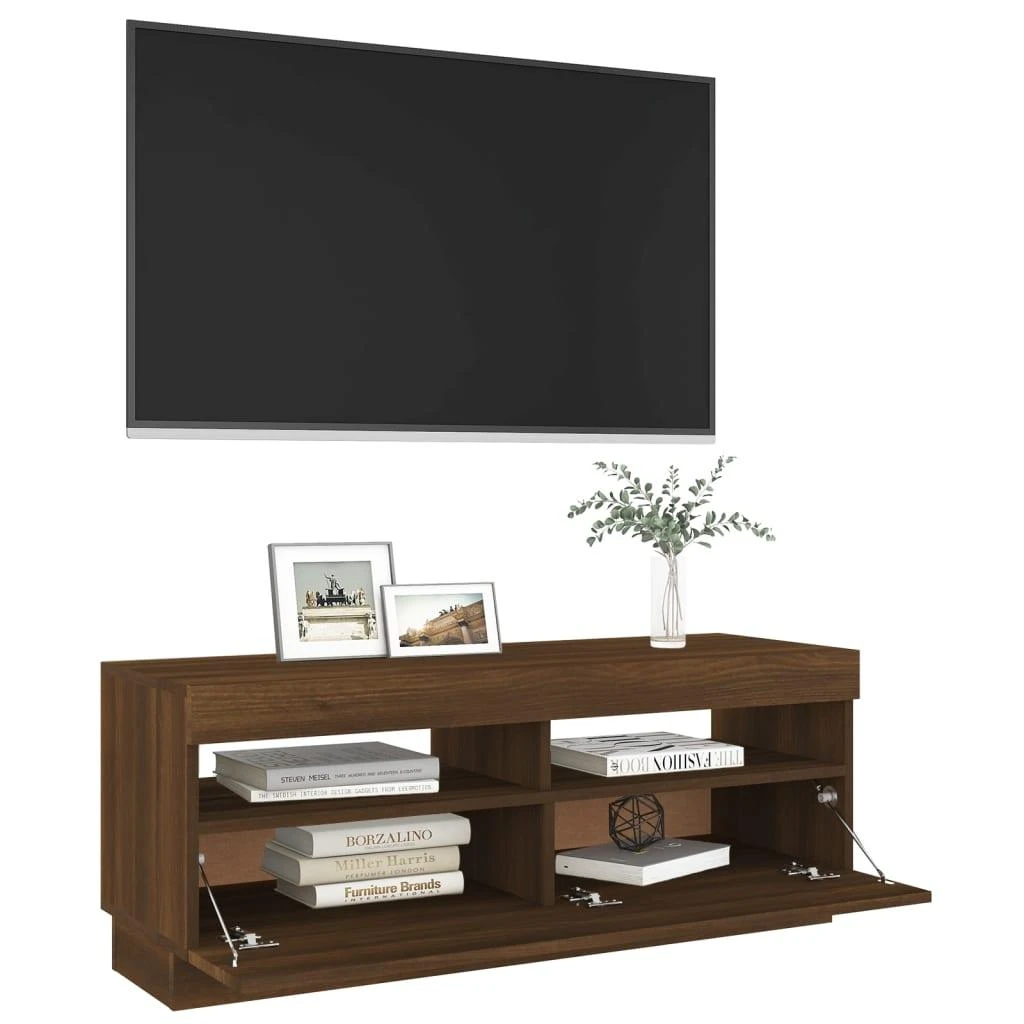 TV staliukas Televizoriaus spintelė su LED, ruda ąžuolo, 100x35x40cm