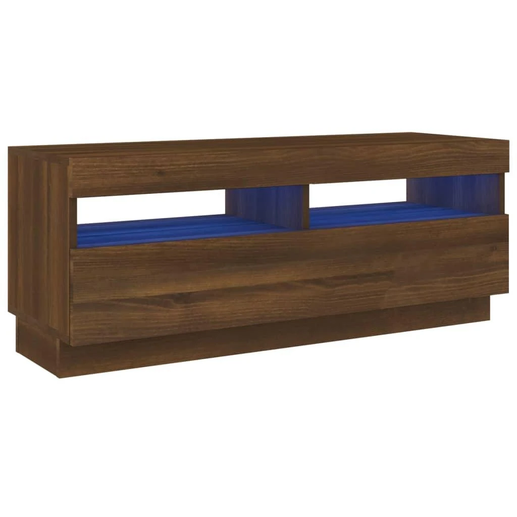 TV staliukas Televizoriaus spintelė su LED, ruda ąžuolo, 100x35x40cm