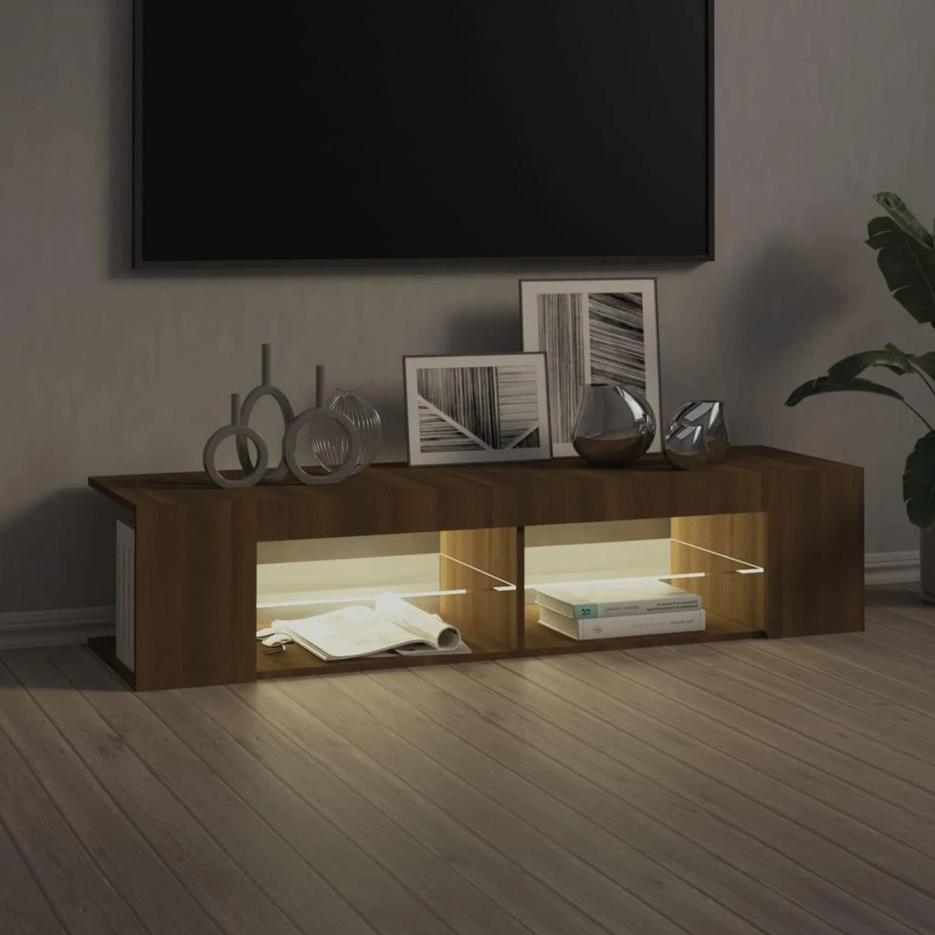 TV staliukas Televizoriaus spintelė su LED, ruda ąžuolo, 135x39x30cm