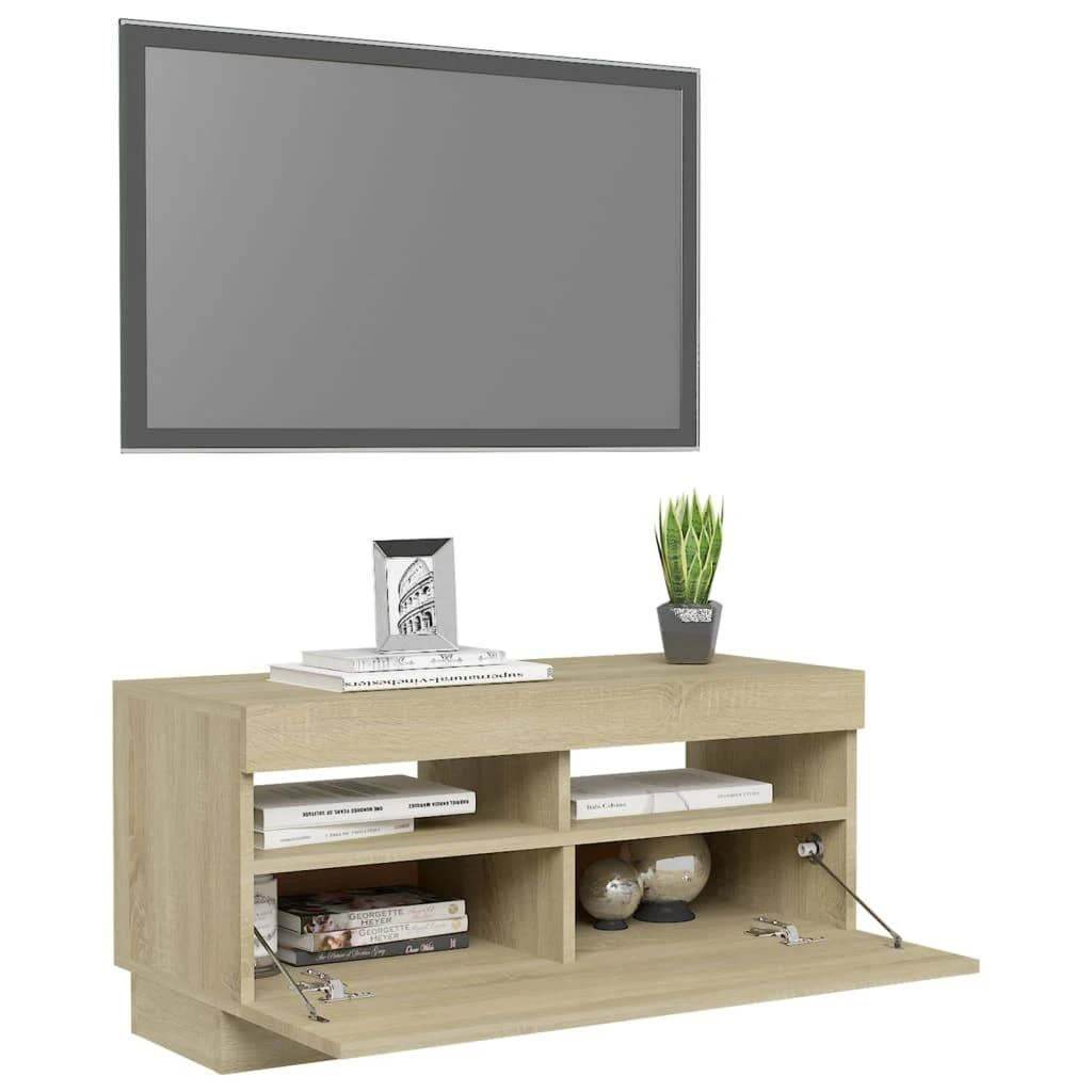 TV staliukas Televizoriaus spintelė su LED, sonoma ąžuolo, 80x35x40cm