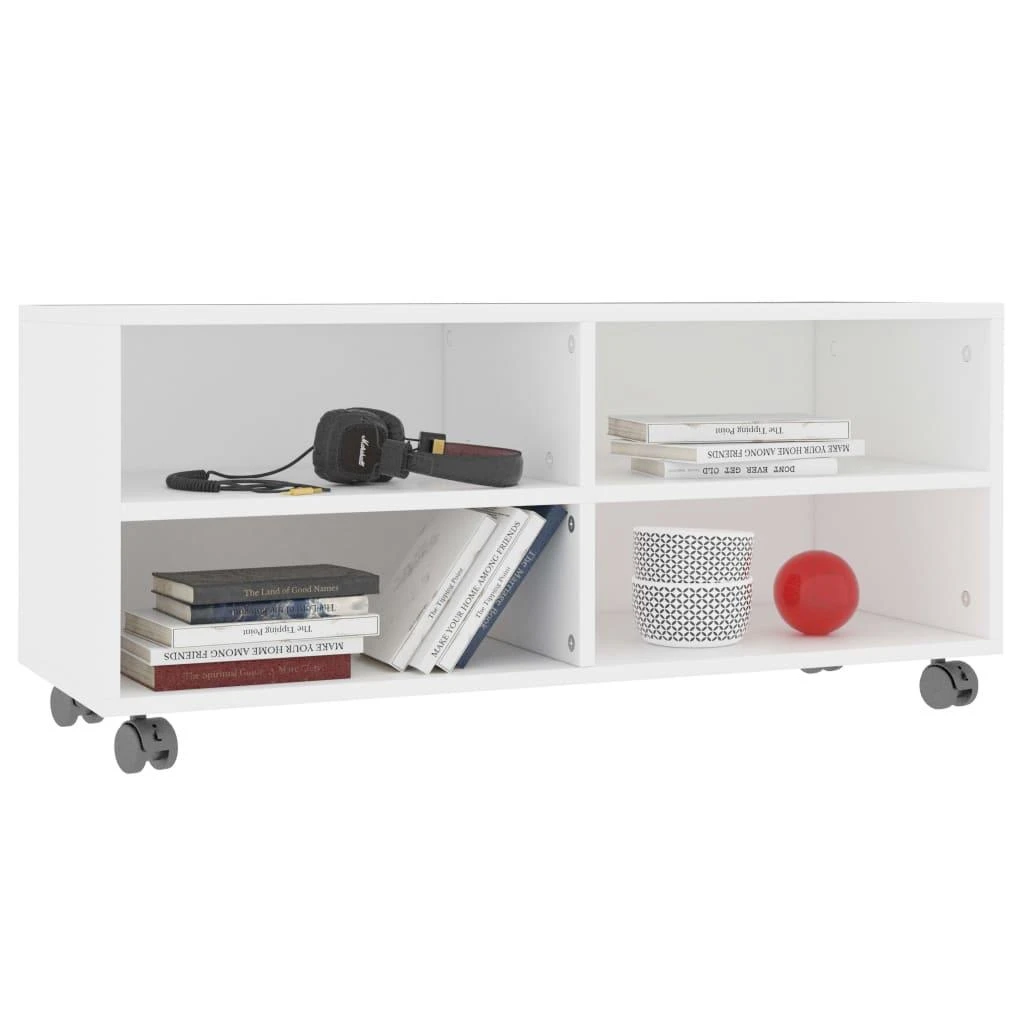 TV spintelė su ratukais, balta, 90x35x35cm, apdirbta mediena