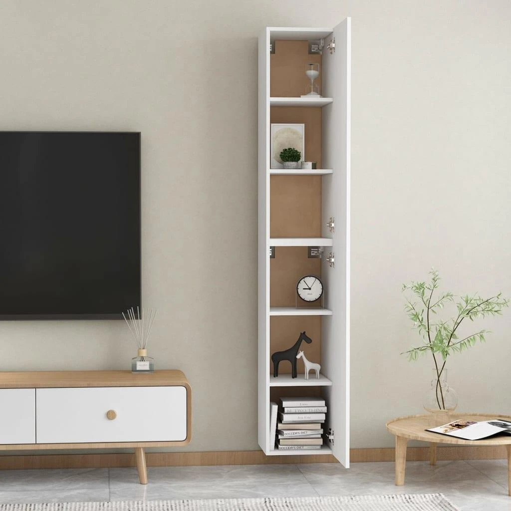 TV staliukas Televizoriaus spintelės, 2vnt., baltos, 30,5x30x90cm, mediena