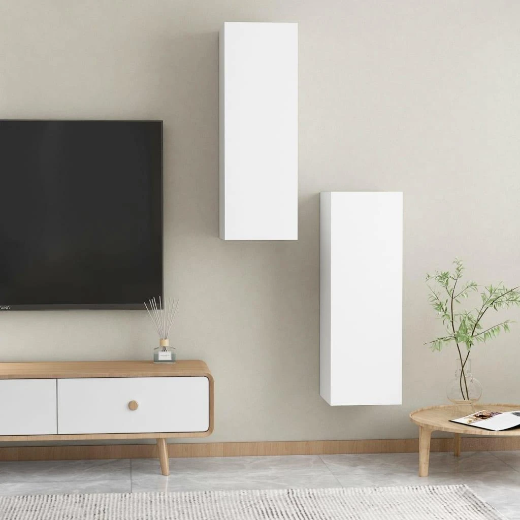 TV staliukas Televizoriaus spintelės, 2vnt., baltos, 30,5x30x90cm, mediena