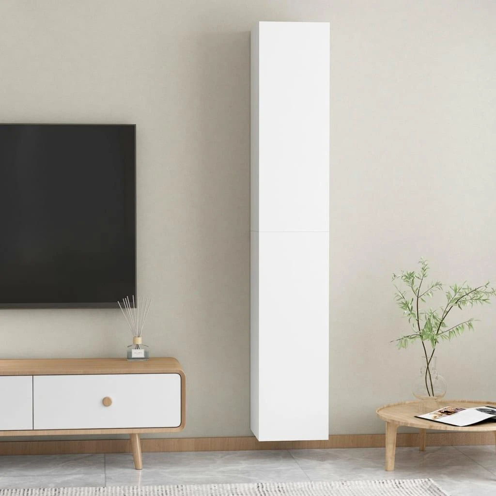 TV staliukas Televizoriaus spintelės, 2vnt., baltos, 30,5x30x90cm, mediena