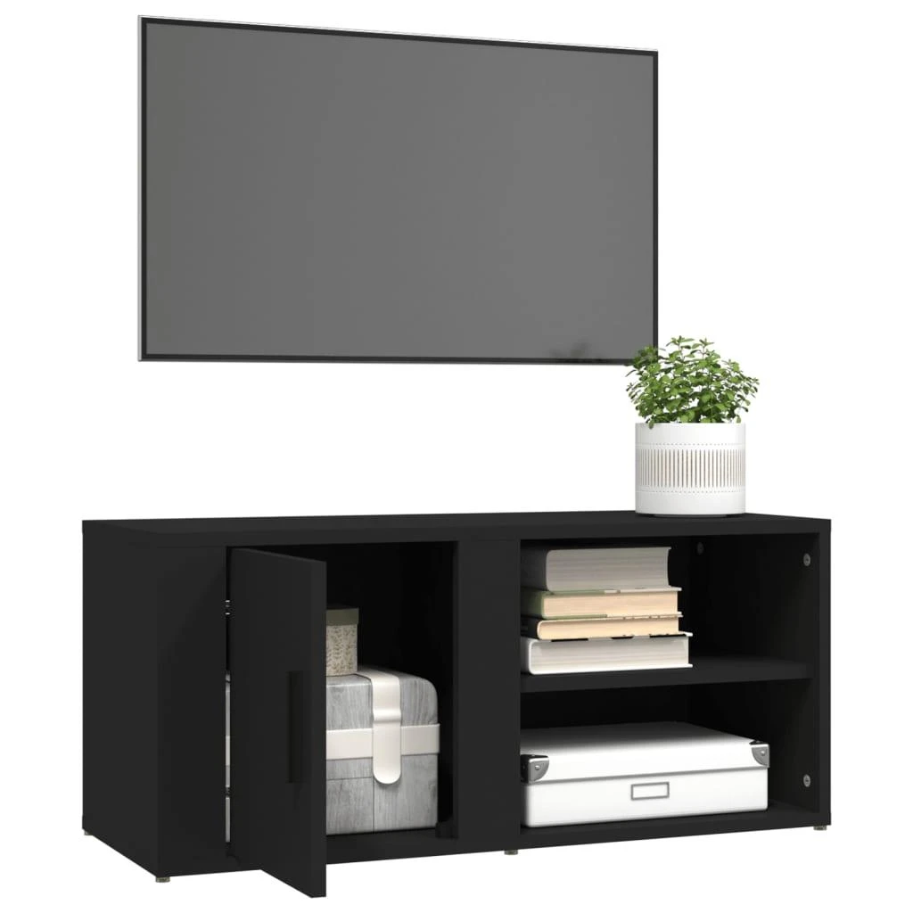 TV staliukas Televizoriaus spintelės, 2vnt., juodos, 80x31,5x36cm, mediena
