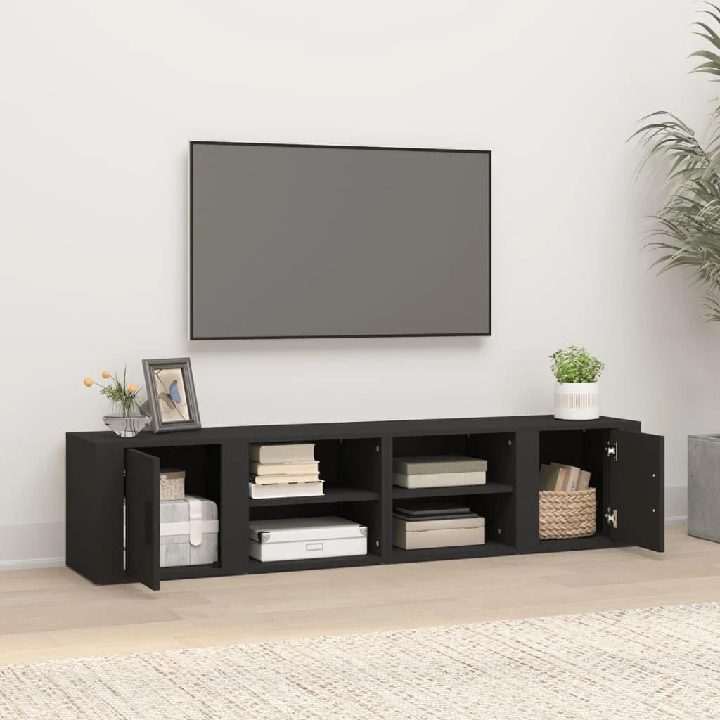 TV staliukas Televizoriaus spintelės, 2vnt., juodos, 80x31,5x36cm, mediena