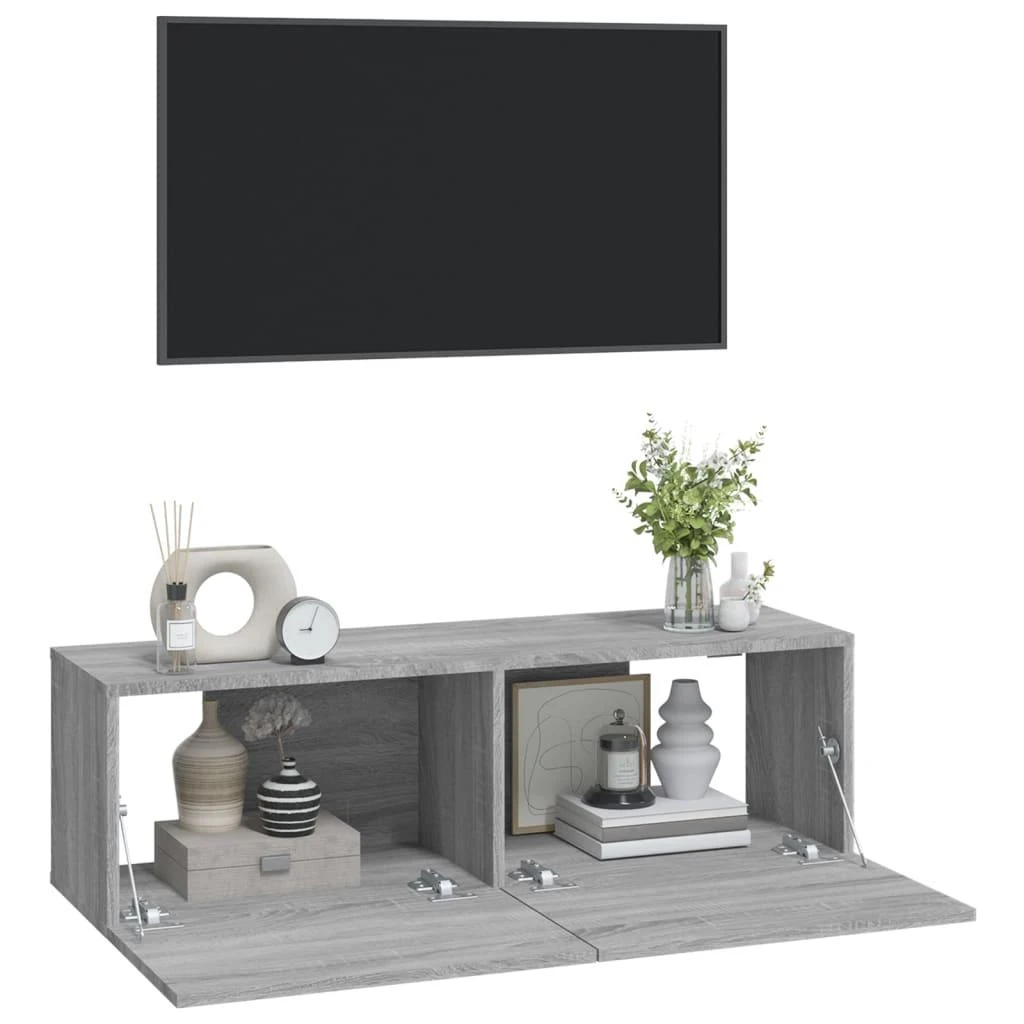 TV staliukas Televizoriaus spintelės, 2vnt., pilkos, 100x30x30cm, mediena