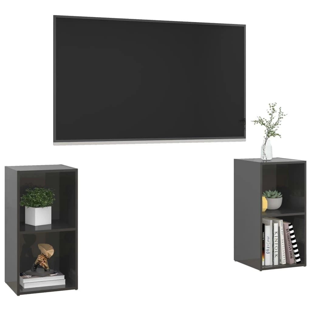 Televizoriaus spintelės, 2vnt., pilkos, 72x35x36,5cm, mediena