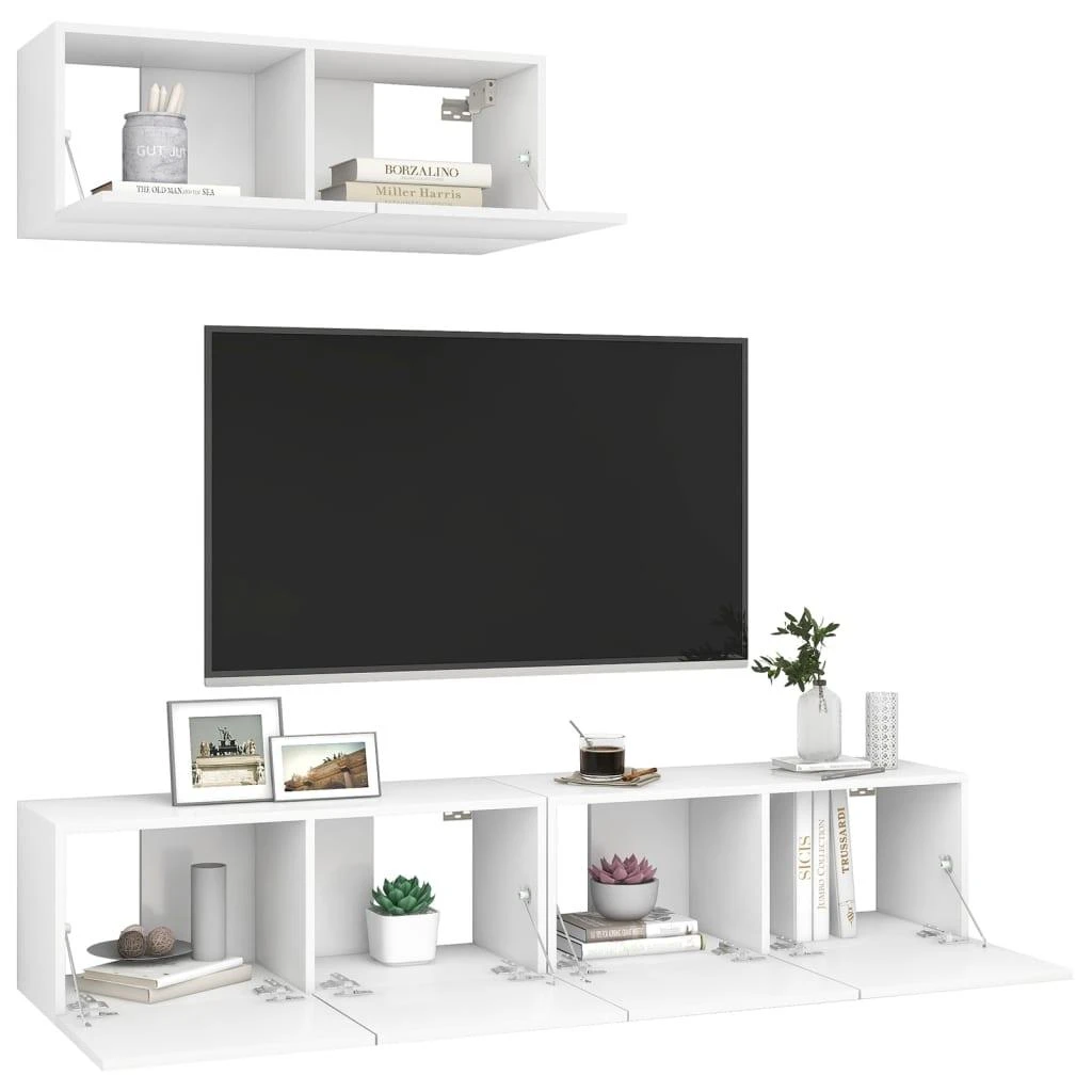 TV staliukas Televizoriaus spintelės, 3vnt., baltos, apdirbta mediena