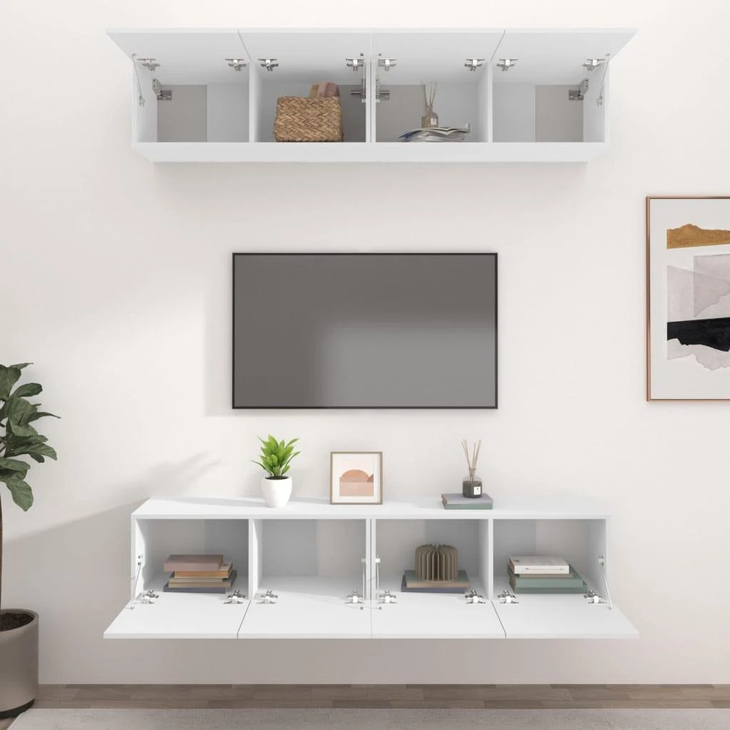TV staliukas Televizoriaus spintelės, 4vnt., baltos, 80x30x30cm, mediena