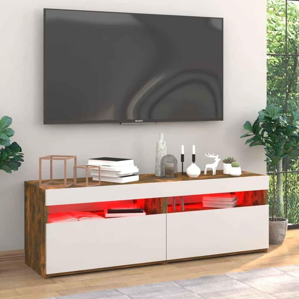 TV staliukas TV spintelės su LED, 2vnt., dūminio ąžuolo, 60x35x40cm