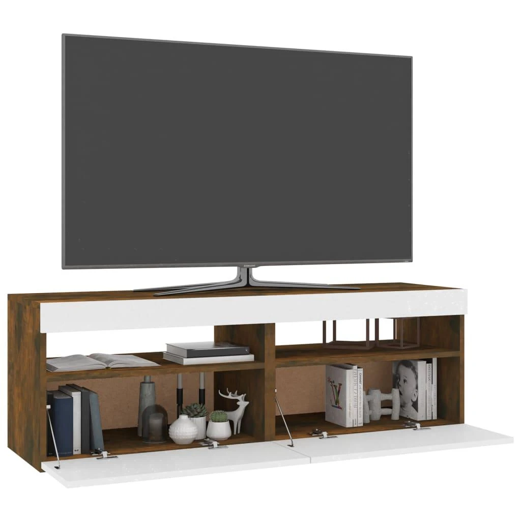 TV staliukas TV spintelės su LED, 2vnt., dūminio ąžuolo, 60x35x40cm