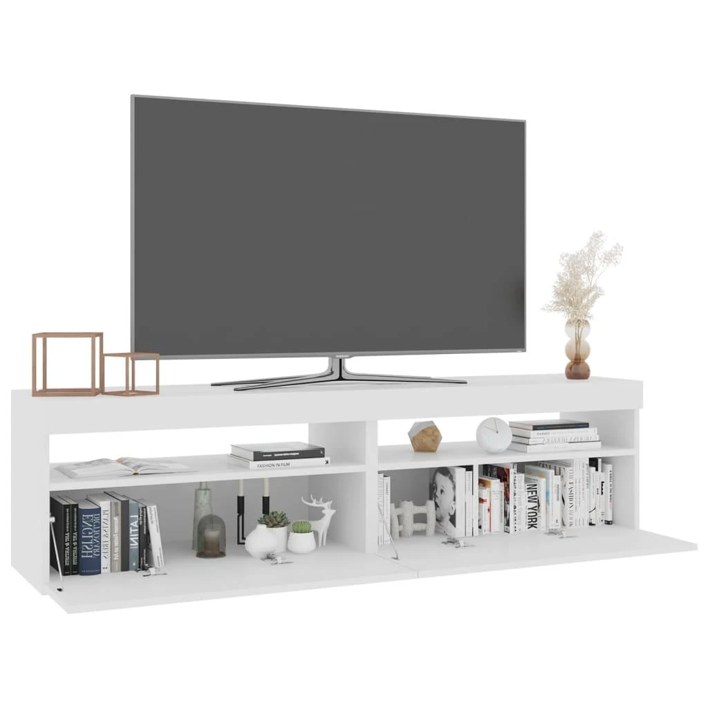 TV staliukas Televizoriaus spintelės su LED, 2vnt., baltos, 75x35x40cm
