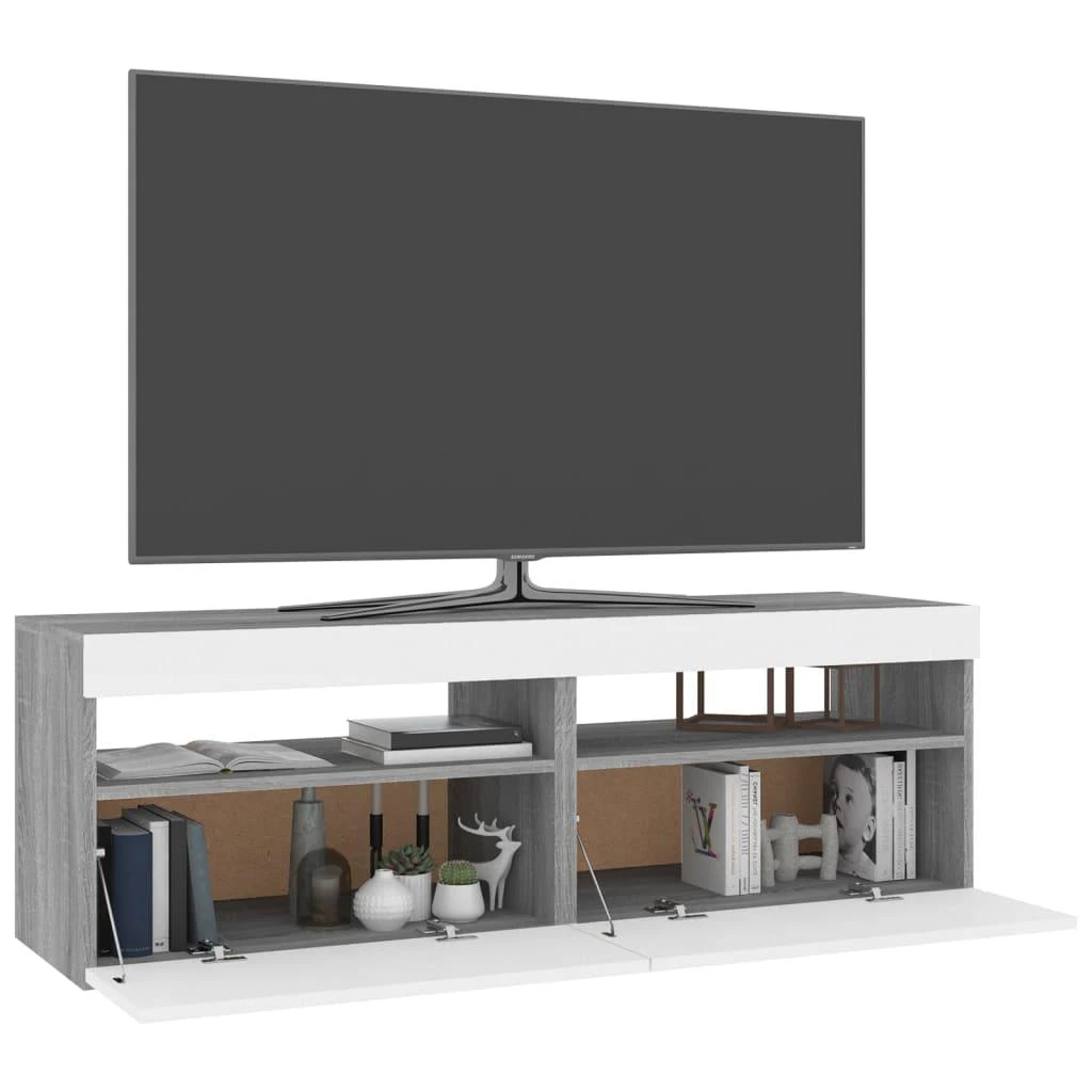 TV staliukas TV spintelės su LED, 2vnt., pilkos ąžuolo, 60x35x40cm