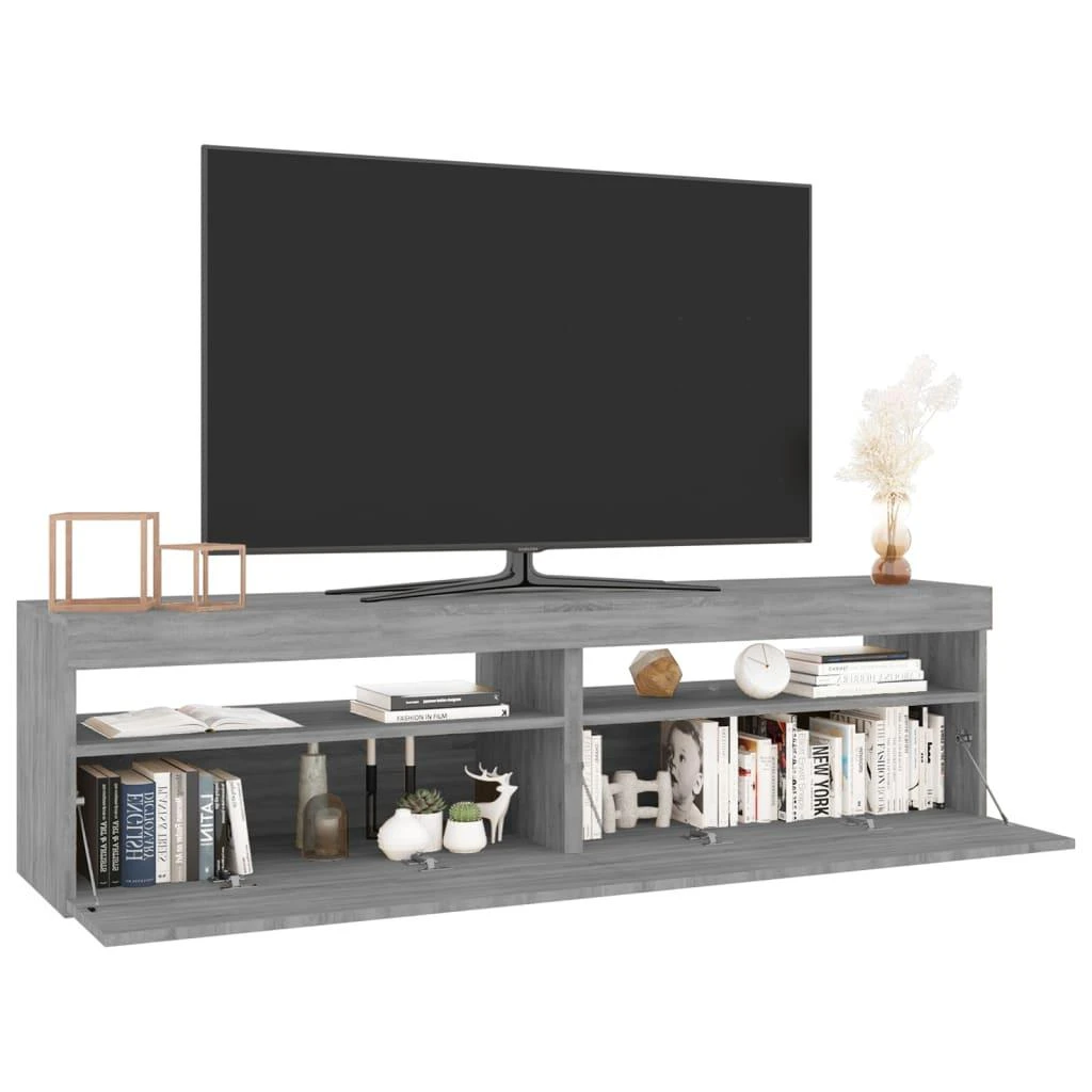 TV staliukas Televizoriaus spintelės su LED, 2vnt., pilkos, 75x35x40cm