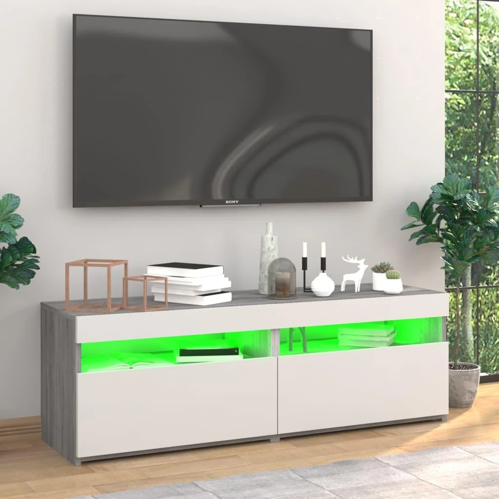 TV staliukas TV spintelės su LED, 2vnt., pilkos ąžuolo, 60x35x40cm
