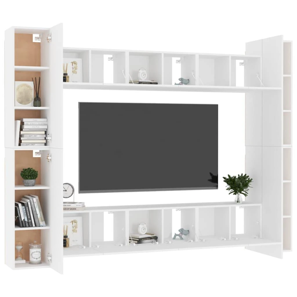 TV staliukas Televizoriaus spintelių komplektas, 10 dalių, baltas, mediena